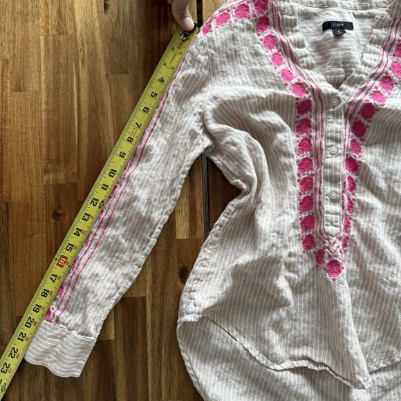 J. Crew Womens Linen Top SMALL Striped Button Up Shirt Embroidery - Picture 16 of 16